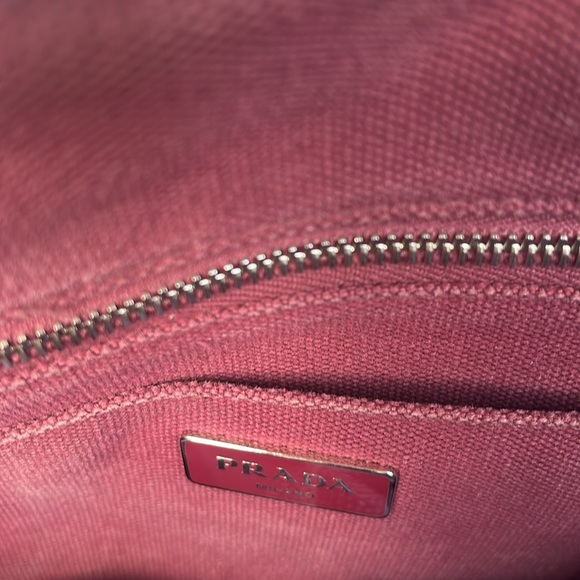 PRADA burgundy tote denim material. Strap for crossbody. Silver studs. - Picture 12 of 12